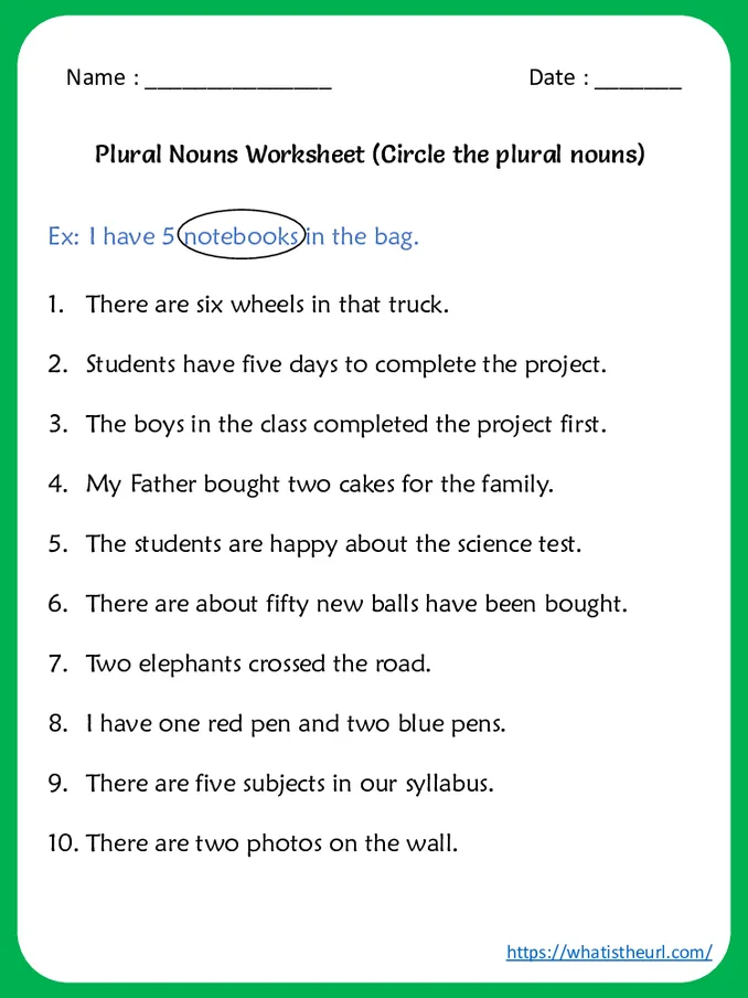 Plural Nouns Worksheet - Find and Circle the Nouns