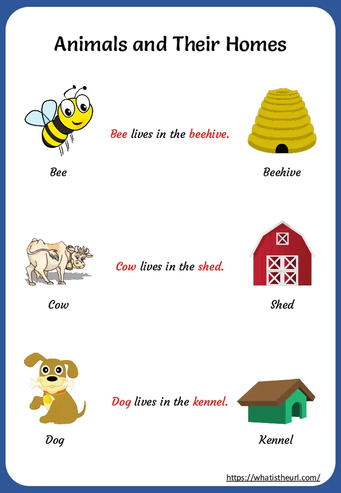 Printable Animals and Their Homes Worksheets
