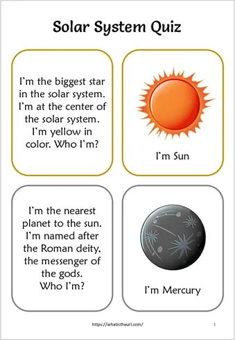 Solar System Quiz for Kids worksheet preview