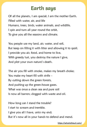 Printable The Earth Speaks – Poem worksheet preview
