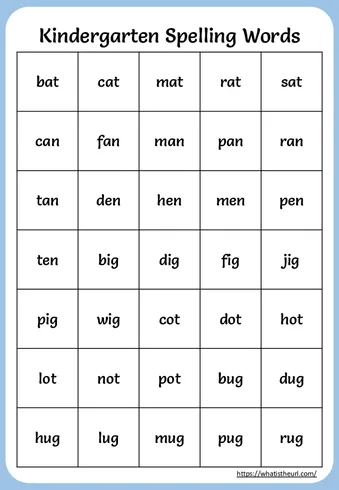 Kindergarten Spelling Words Charts worksheet preview