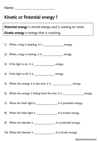 Kinetic or Potential Energy Worksheets worksheet preview Kinetic or Potential Energy Worksheets worksheet preview