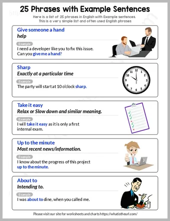 25 Phrases with Example Sentences worksheet preview 25 Phrases with Example Sentences worksheet preview