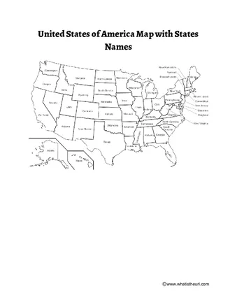 United States of America Map with States Names worksheet preview United States of America Map with States Names worksheet preview