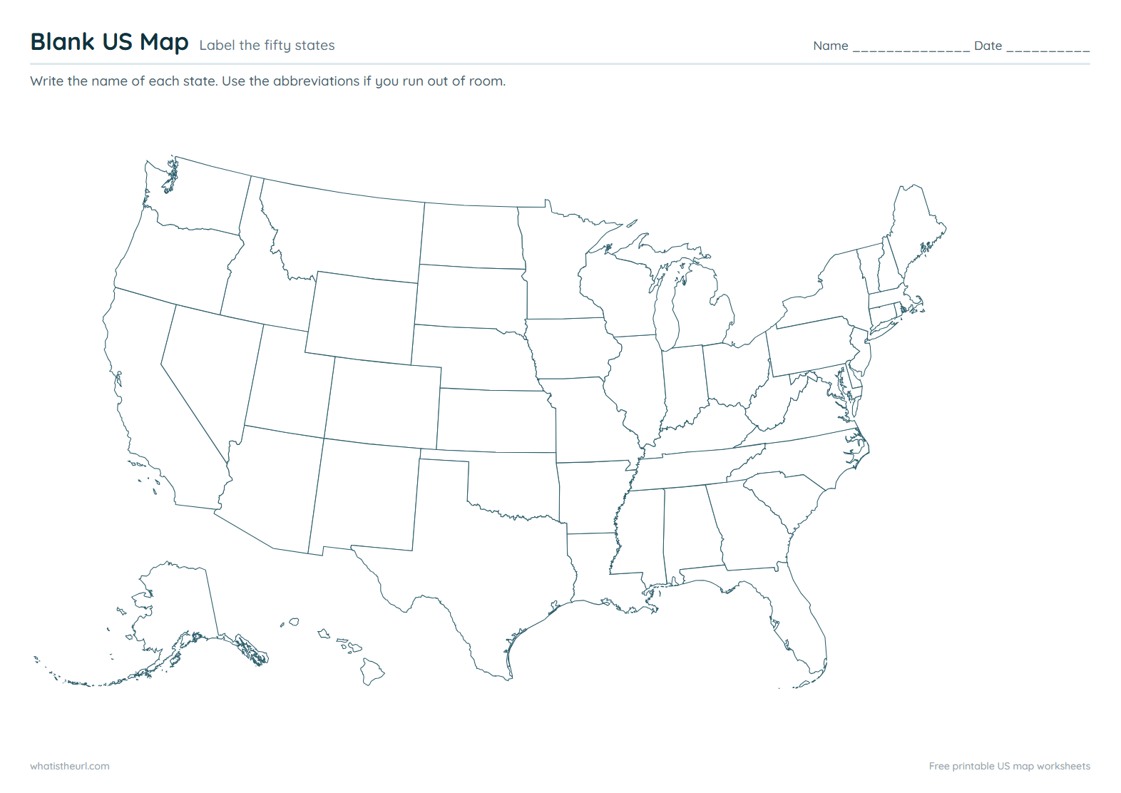 Blank US Map - Label the fifty states