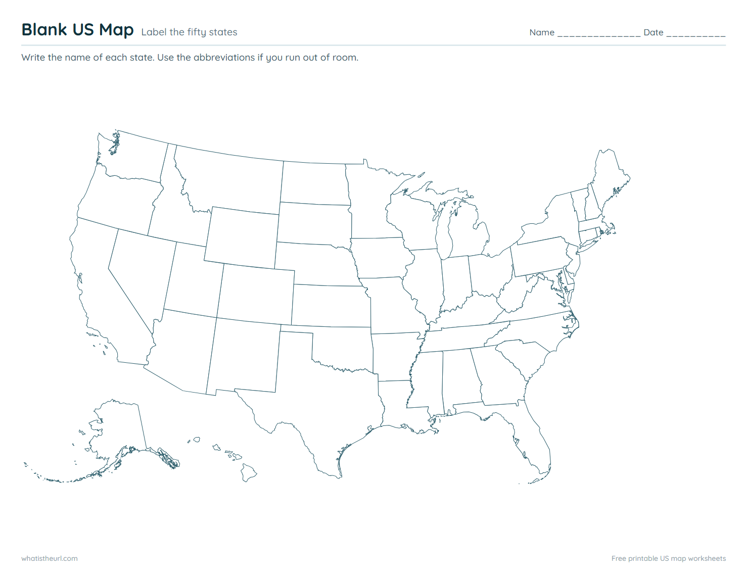 Blank US Map - Label the fifty states