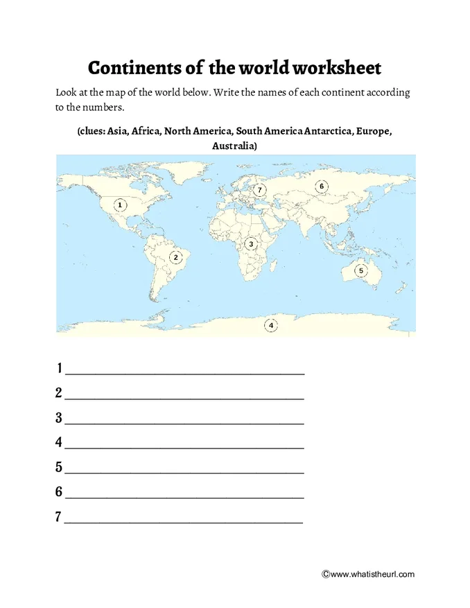 Worksheet on the Continents of the World