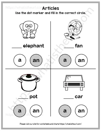 A Or An Articles Worksheets For Kids Exercise 1