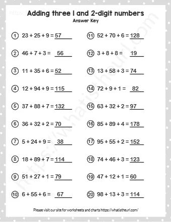 Adding Three 1 And 2 Digit Numbers