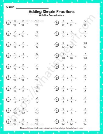 Adding Simple Fractions With Like Denominators 16