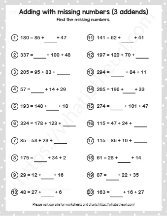 Adding With Missing Numbers 3 Addends