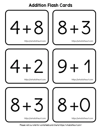 Addition Flash Cards - Math Facts 0-12 Printable