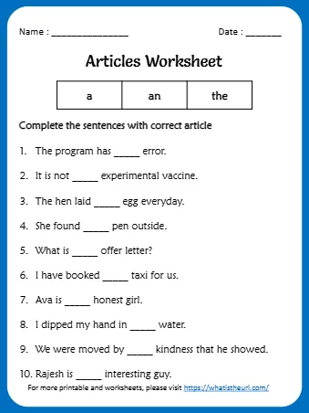 Articles A An The Worksheet
