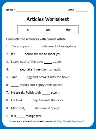 Articles A An The Worksheet