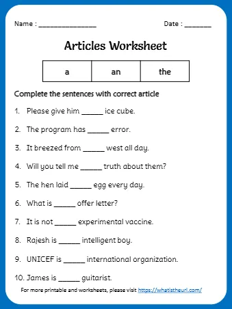 Articles A An The Worksheet