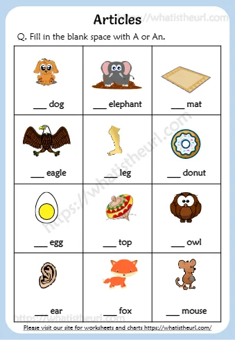 Articles Worksheets For Grade 1