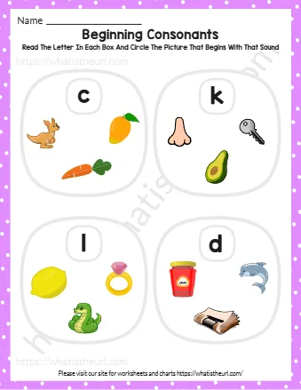 Beginning Consonants Worksheets Exercise 1