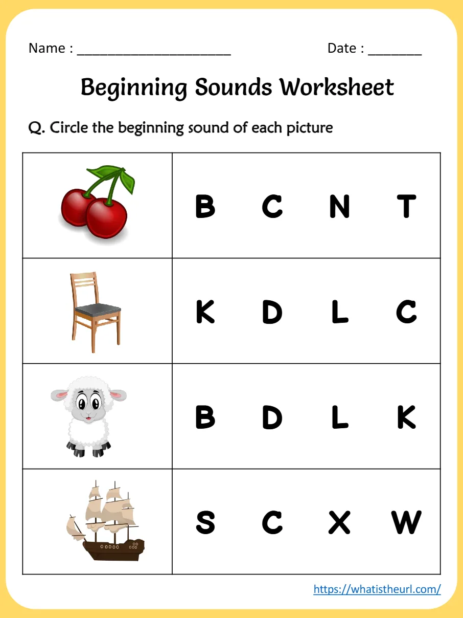 Beginning sounds worksheet 2 - circle the letter each picture starts with
