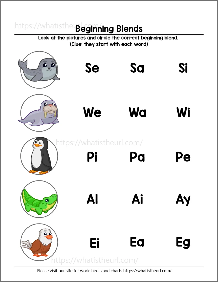Beginning blends worksheet 9 - practice page 2; choices include sk, fr