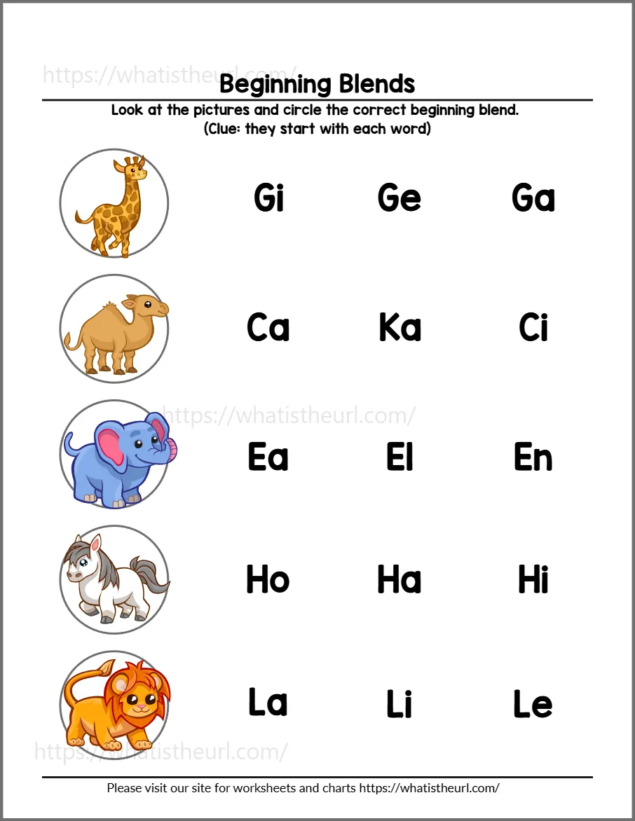 Beginning blends worksheet 10 - practice page 2; choices include sn, pr