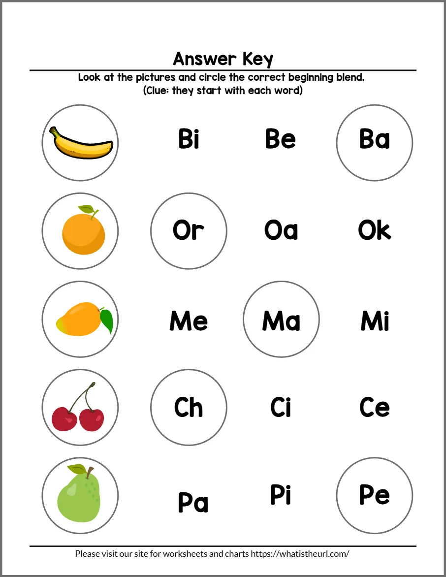 Beginning blends worksheet 11 - answer key for practice page 1
