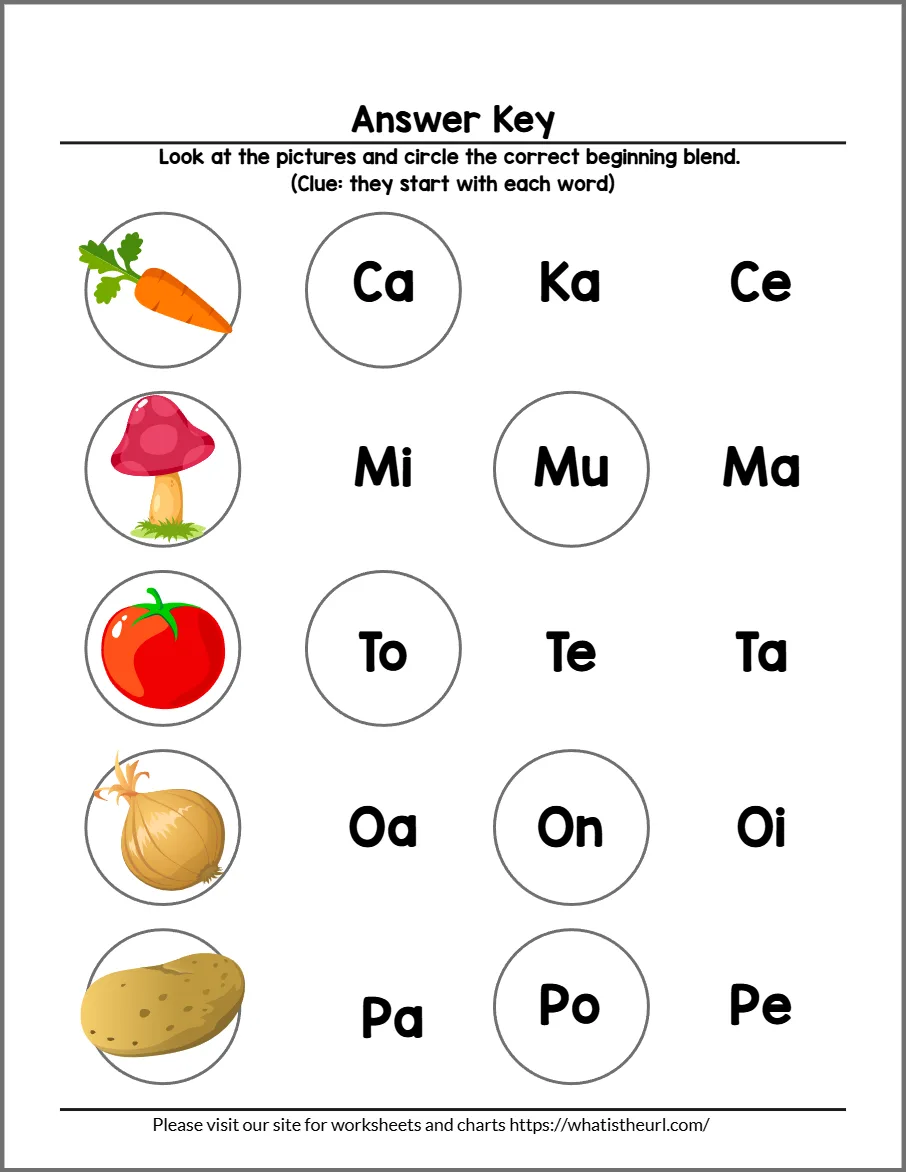 Beginning blends worksheet 12 - answer key for practice page 1