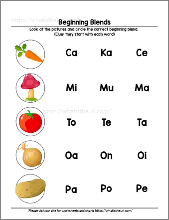 Beginning blends worksheet 12 - circle the letters each picture starts with