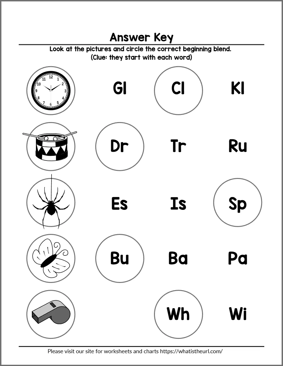 Beginning blends worksheet 1 - answer key for practice page 1