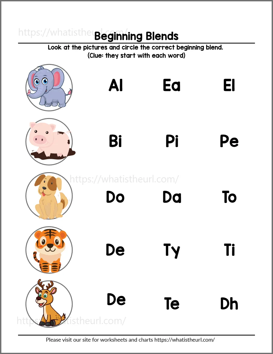 Beginning blends worksheet 2 - practice page 2; choices include br, pr