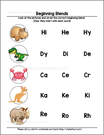 Beginning blends worksheet 3 - circle the letters each picture starts with
