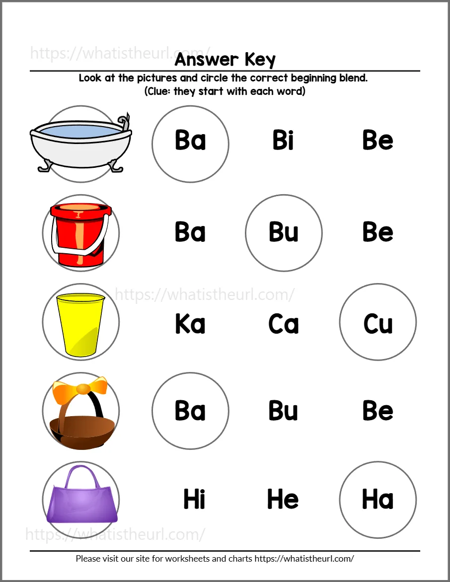 Beginning blends worksheet 5 - answer key for practice page 1