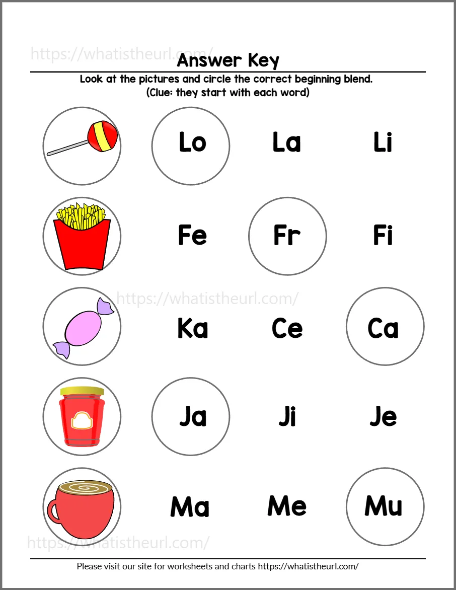 Beginning blends worksheet 6 - answer key for practice page 1
