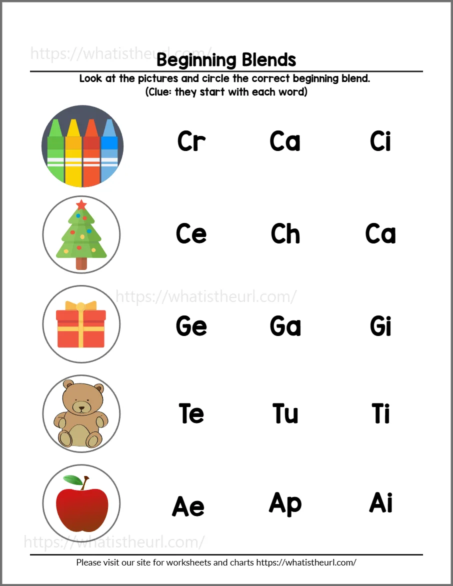 Beginning blends worksheet 8 - practice page 2; choices include fl, dr, cr, ch