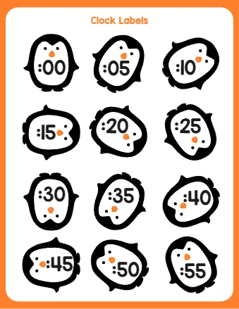Clock Labels 00 05 10 15 20 25 30 35
