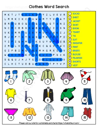 Ws E Clothes Word Search 1