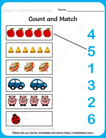Count And Match 1 To 6 Worksheets For Pre Kindergarten