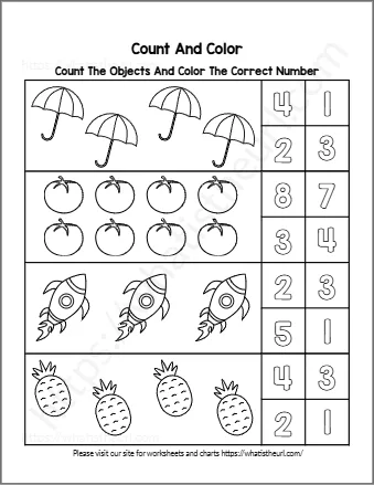 Count The Objects And Color The Correct Number