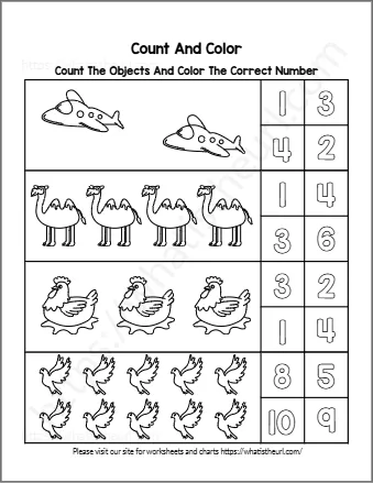 Count The Objects And Color The Correct Number