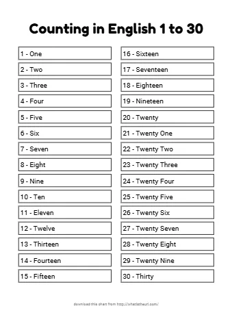 Counting In English 1 To 30