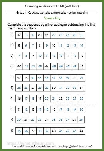 Counting Worksheets 1 50 With Hint