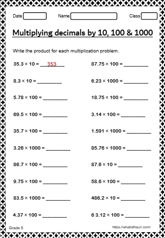 Multiplying Decimals By 10 100 & 1000