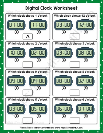 Digital Clock Worksheet Exercise 1