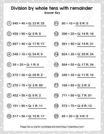 Division By Whole Tens With Remainder