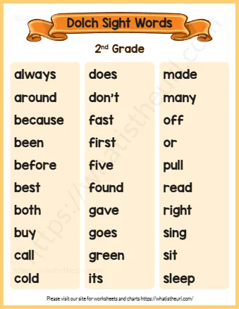 Dolch Sight Words Grade 2