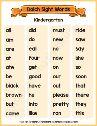 Dolch Sight Words Kg