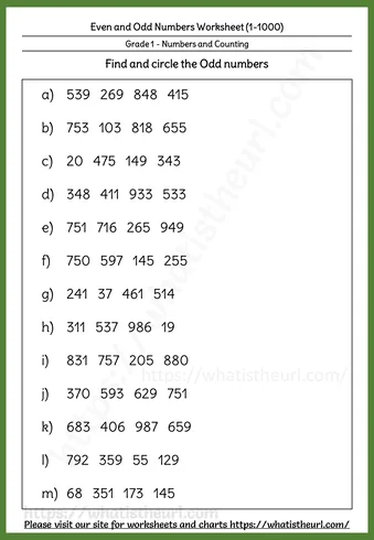 Even and Odd Numbers Worksheets - Even and Odd Numbers up to 1000 β Worksheet 5