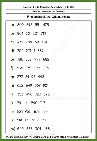 Even and Odd Numbers Worksheets - Even and Odd Numbers up to 1000 β Worksheet 6