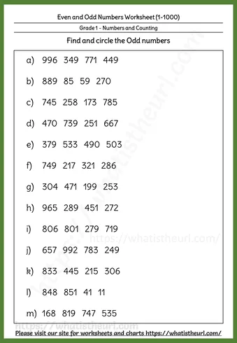 Even and Odd Numbers Worksheets - Even and Odd Numbers up to 1000 β Worksheet 7