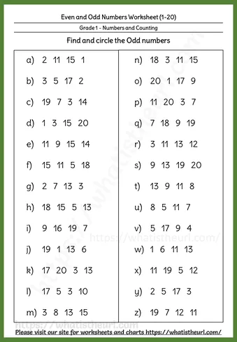 Even and Odd Numbers Worksheets - Even and Odd Numbers up to 20 β Worksheet 1