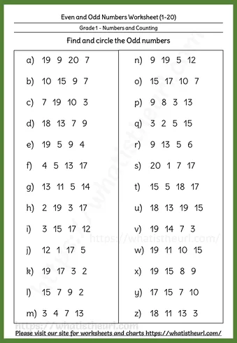 Even and Odd Numbers Worksheets - Even and Odd Numbers up to 20 β Worksheet 2